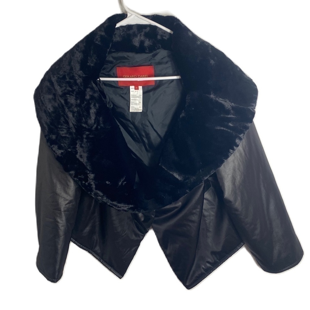 Gerard Darel Faux Fur Collar Jacket Coat Shrug Sz 42 Black